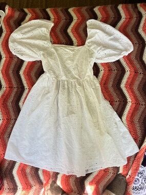A New Day White Eyelet Open Back Puff Sleeve Mini Dress, o